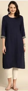 Soch Women Navy Blue Solid Straight Kurta