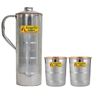 Angelic Copper Steel Designer Bottle with Glasses Rs 513 amazon dealnloot
