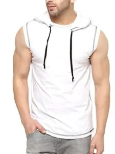 GRITSTONES White Cotton Hooded Solid Vest Rs 169 amazon dealnloot