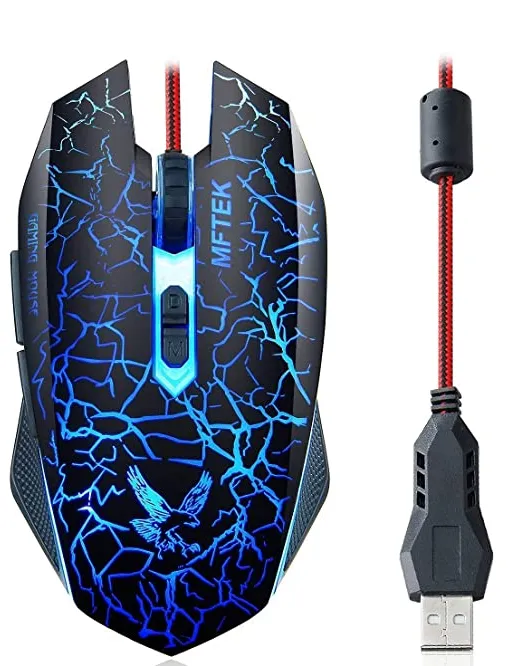 MFTEK Tag 3 2000 dpi LED Backlit Wired Gaming Mouse with Unbreakable ABS Body (Black)