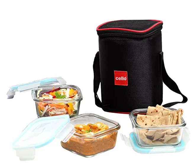 Cello Lock-N-Fresh 3 Square Glass Container 320 ml Lunch Box