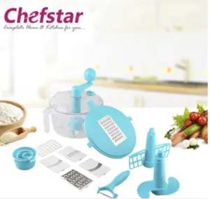 Chefstar Multi 14-Piece Manual Vegetable food processor, dough kneader, Blue
