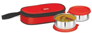 Milton Fresh Bite Softline Stainless Steel Lunch Box, 2-Pieces, 350ml, Red