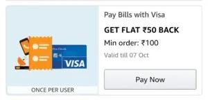 Pay bills and get flat Rs 50 back via Visa card 
