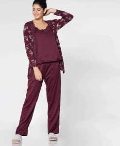 Shyla Night Suit Set with Printed Robe Rs 320 amazon dealnloot