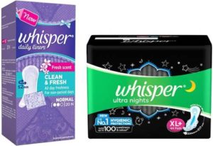 Whisper Nights 44s plus Panty liner 20s Rs 358 flipkart dealnloot