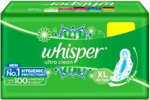 Whisper Ultra Clean Plus Sanitary Pad Pack Rs 193 flipkart dealnloot
