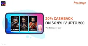 20% cashback upto Rs 60 on SonyLiv subscription