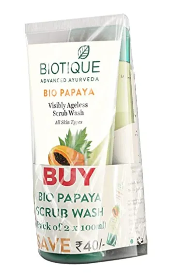 Biotique Bio Papaya Visibly Ageless Scrub Wash, Pack of 2, 200 ml