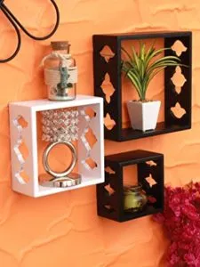 Home Sparkle Wooden Wall Shelf Cube Design Rs 539 amazon dealnloot