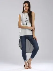 W Casual No Sleeve Printed Women White Rs 259 flipkart dealnloot