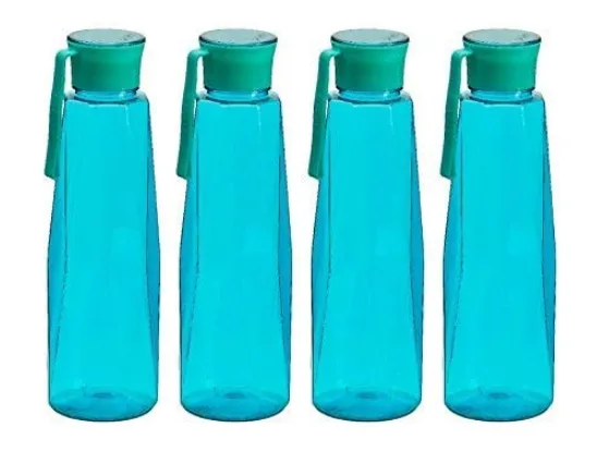 Steelo Seagul Plastic Water Bottle, 1 Litre, Set of 4, Turkish Blue