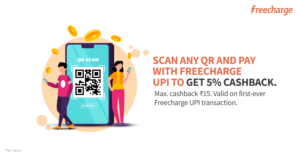 Scan any QR and Pay with Freecharge UPI to get 5% cashback