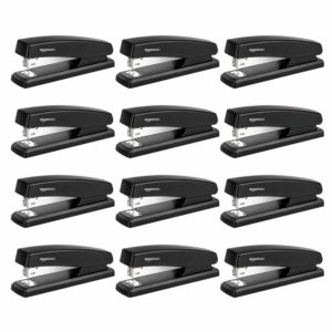 AmazonBasics Office Stapler with 1000 Staples - Black, 12-Pack