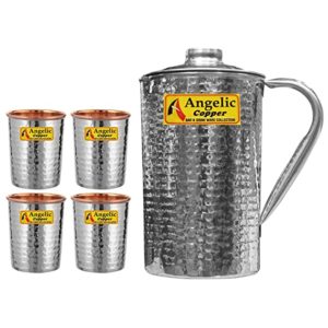 Angelic Copper Steel Hammered Jug with Glasses Rs 841 amazon dealnloot