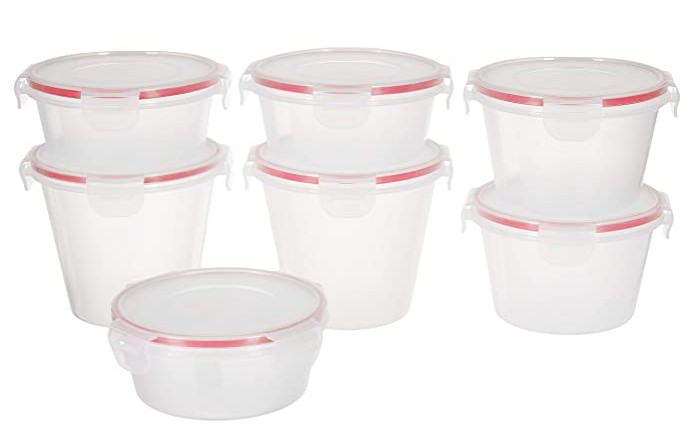 Amazon Brand - Solimo Plastic Kitchen Storage Container Set, 7-Pieces, Transparent
