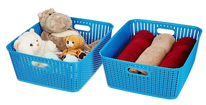Amazon Brand - Solimo Storage Basket, Set of 2, Large, Blue