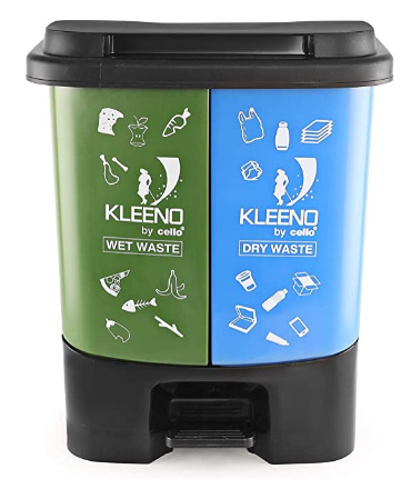 Cello Duo Plastic Pedal Dustbin for Wet and Dry Waste (35 Liters, Green and Blue)