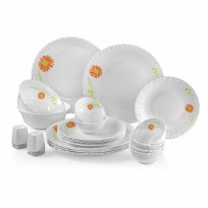 Cello Livid Lilac Opalware Dinner Set, 23-Pieces, White