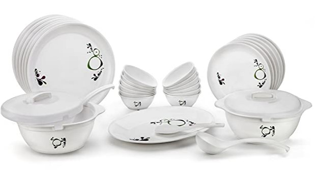 Signoraware Drop Scapes Plastic Dinner Set, 32-Pieces, White