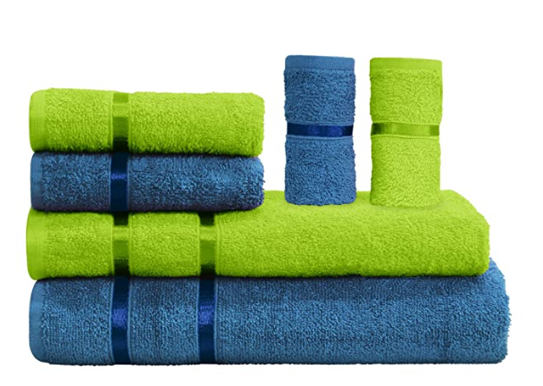 Story@Home 6 Piece Cotton Bath and Hand Towel Set - Lime and Navy