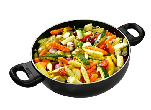Usha Shriram Nonstick Kadai With Stainless Steel Lid, 3.5L (Black)