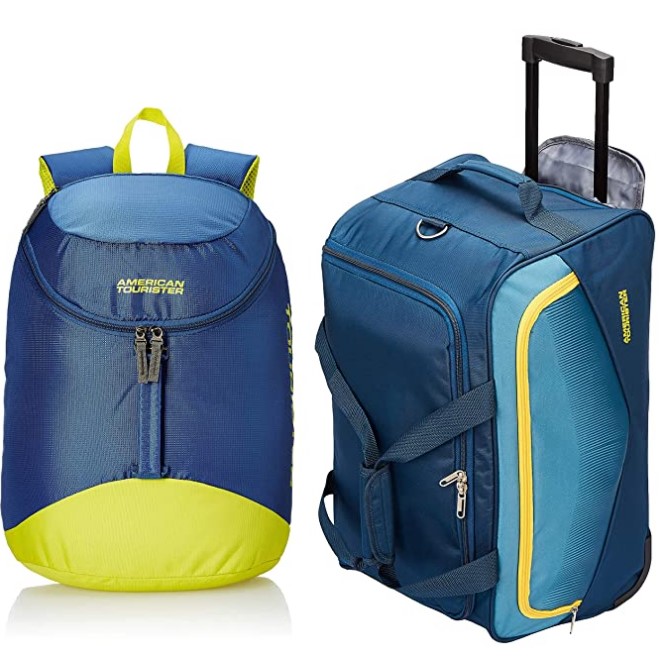 American Tourister 32 Ltrs Black Casual Backpack & American Tourister Ohio Polyester 55 cms Blue Travel Duffle
