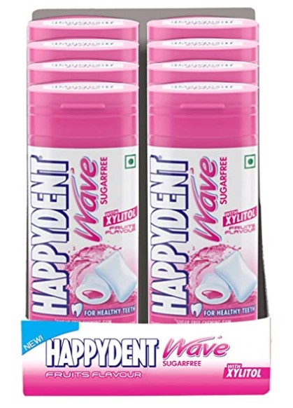 Happydent Wave, Xylitol Sugarfree Fruity Flavour, Bubble Gum Bottle Pack, 244.8 g- Pack of 8