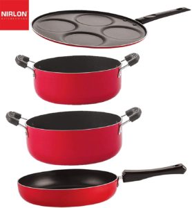 Nirlon Gas Compatible Non Stick Aluminium Cookware Set of 4 Pieces (FP13_UP4_CS26_CS24)