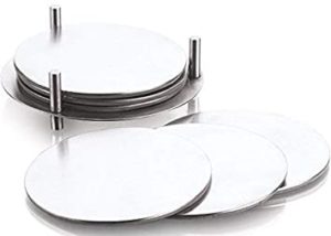 Profusion Stainless Steel Round Coaster with Leather Rs 160 amazon dealnloot