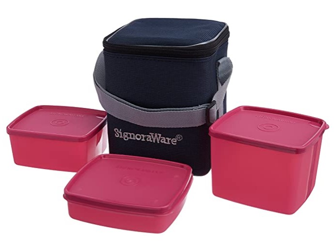 Signoraware Director Special Medium Lunch Box with Bag, Pink