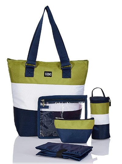 Amazon Brand - Solimo 5-Piece Tote Diaper Bag, Green