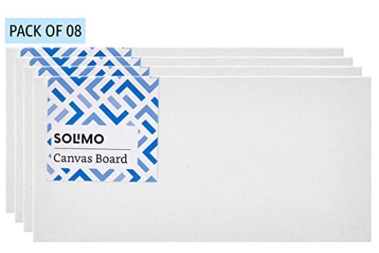 Amazon Brand - Solimo Medium Grain Cotton Canvas Board, 4 x 8 inch, Set of 8