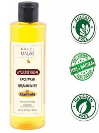 Khadi Mauri Herbal Apple Cider Vinegar Face Wash Enriched with Basil & Aloe Vera, Maroon, 210 ml
