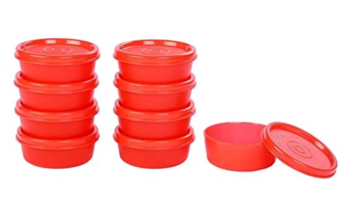 Signoraware Mini Mate Plastic Lunch Box Set, 70ml, Set of 9, Deep Red