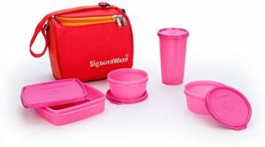 Signoraware Plastic Lunch Box Set with Bag Rs 309 amazon dealnloot