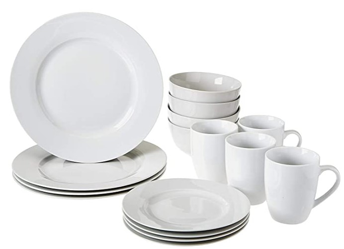 AmazonBasics 16-Piece Dinnerware Set, Round - White