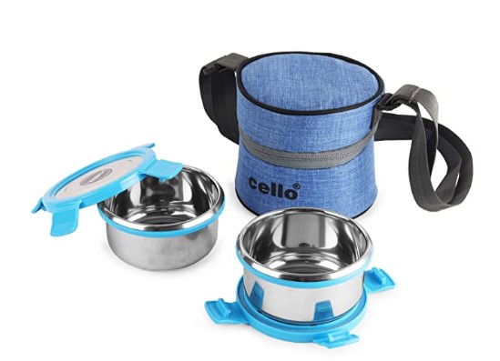 Cello Pure Steel Lunch Box for Office & School, 2 PC, Blue