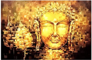 Paper Plane Design Rectangular Golden 'Lord Buddha Tibetan' Unframed Paintings