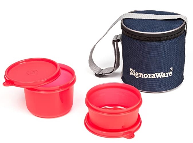 Signoraware Plastic Executive Small Lunch Box with Bag, 15cm, Deep Red