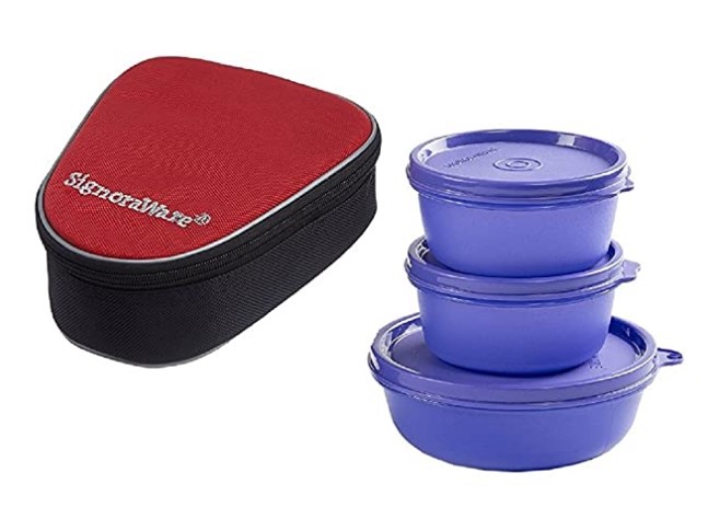 Signoraware Sleek Lunch with Bag, Deep Violet