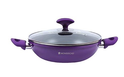Wonderchef Elite Aluminium Nonstick Wok with Lid- 24cm, 2.6L, 4mm Purple