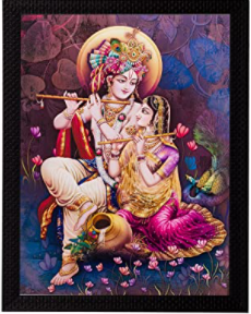 eCraftIndia Radha Krishna Matt Textured Framed Synthetic Wood UV Art Painting 