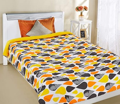 Amazon Brand - Solimo Microfibre Printed Comforter, 200 GSM, Yellow, Single