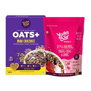 Yogabar Breakfast Oats and Muesli Fruits and Rs 385 amazon dealnloot