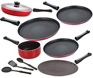 Nonstick Aluminium Cookware Combo Set Red 9 Rs 1163 amazon dealnloot