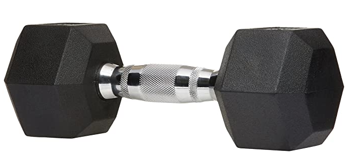 AmazonBasics Rubber Encased Hex Dumbbell Weight - 14 x 6.3 x 5.5 Inches, 18 kg