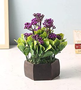 Fourwalls Artificial Flowering Plant with Wood Pot Rs 236 amazon dealnloot
