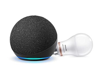 All-new Echo Dot (4th Gen, Black) combo with Philips 9W smart color bulb
