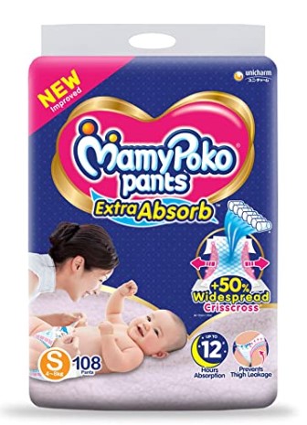 MamyPoko Pants Extra Absorb Diaper - Small Size, Pack of  108 Diapers
